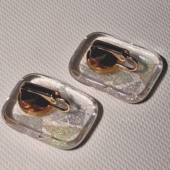 * Vintage Artisan Made Dichroic Glass Clip On Earrings - Picture 3 of 4